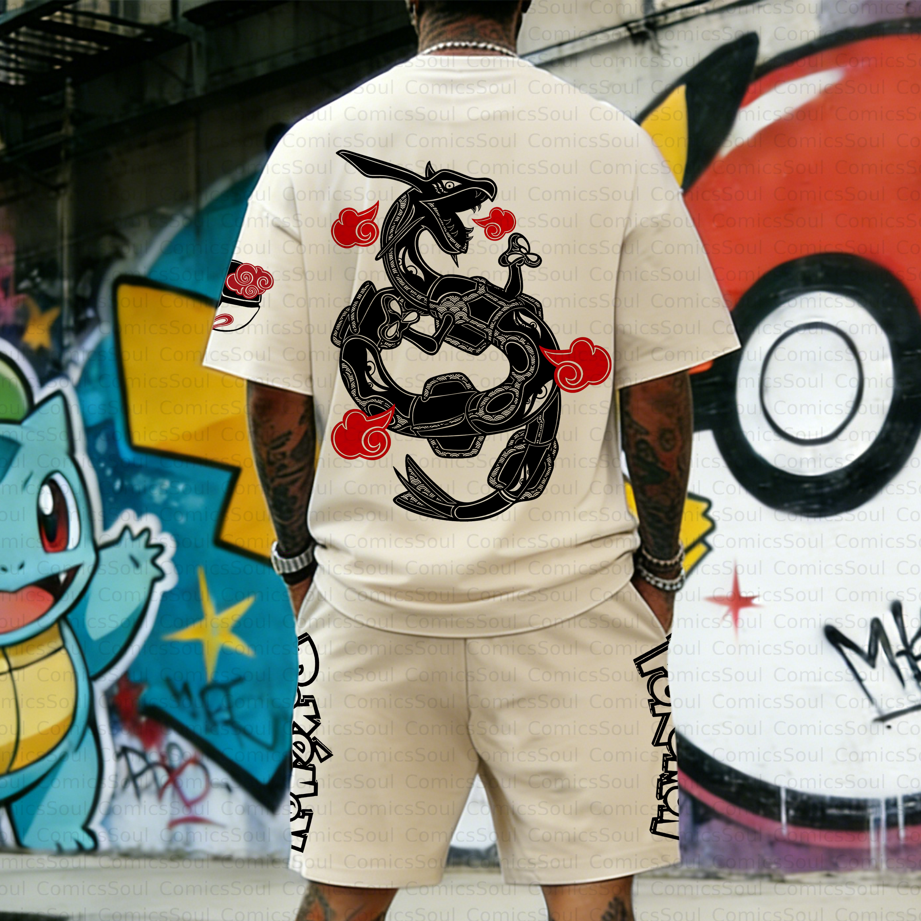 Unisex Anime Inspired Vintage T-shirt& Shorts 2 Pieces Set