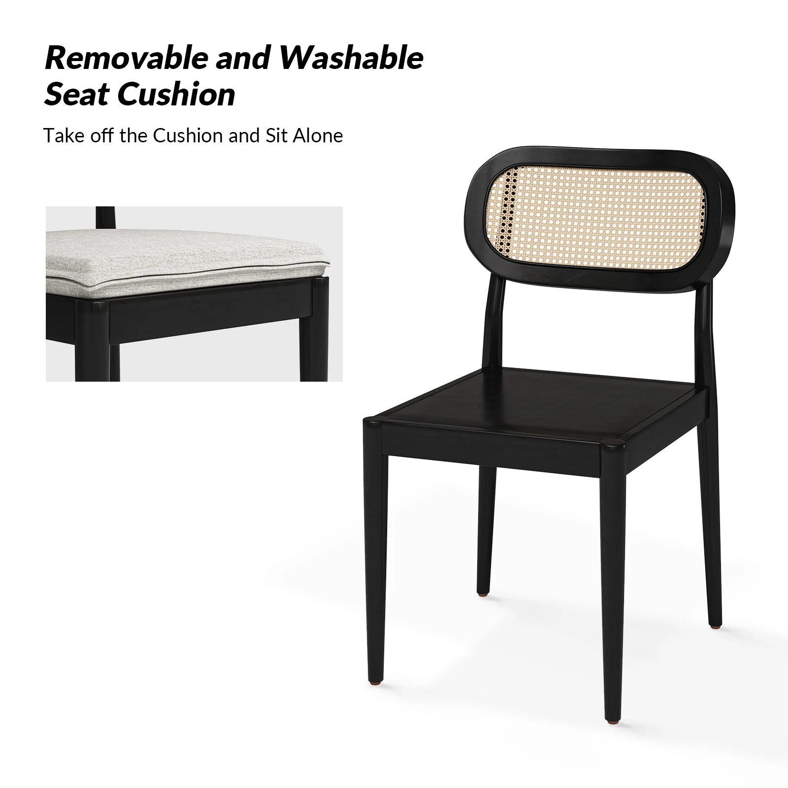 Rattan Dining Chairs Set of 2 Wooden Armchairs Removable Cushion Home Kitchen Restaurant Acorn - Image 13