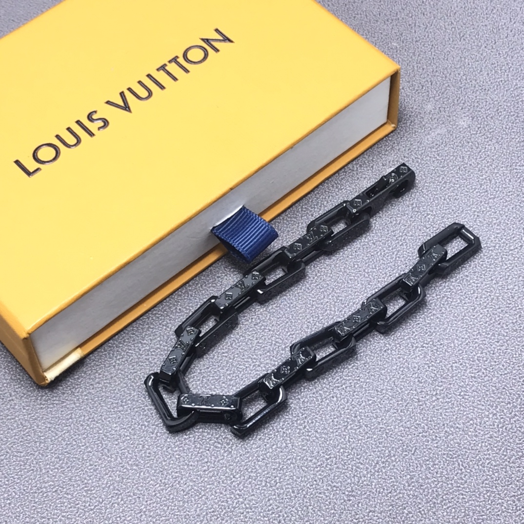 Louis Vuitton Full Black Monogram Bracelet Mens - Original Replica Club