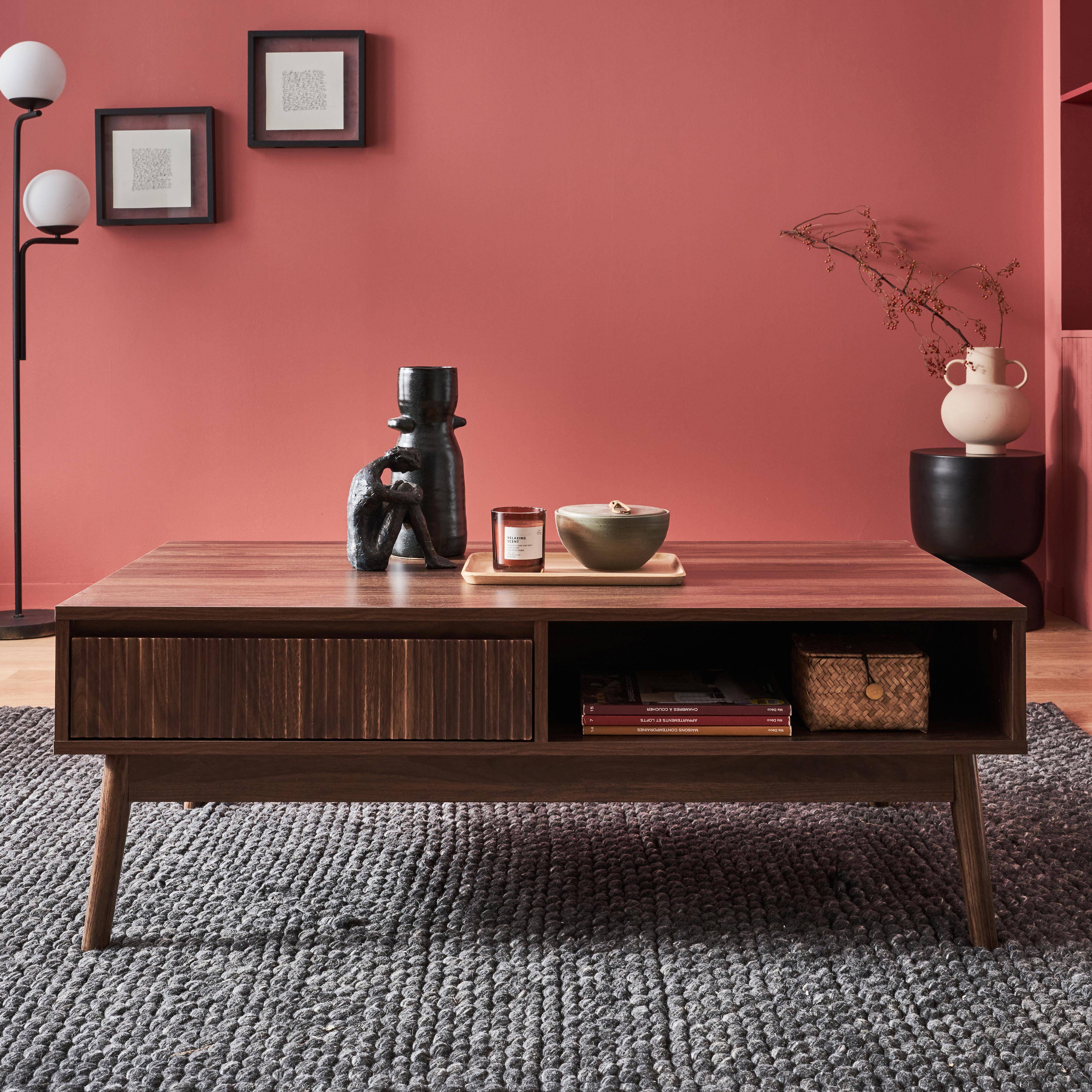 Linear - Mesa de centro con decoración de madera, 1 cajón