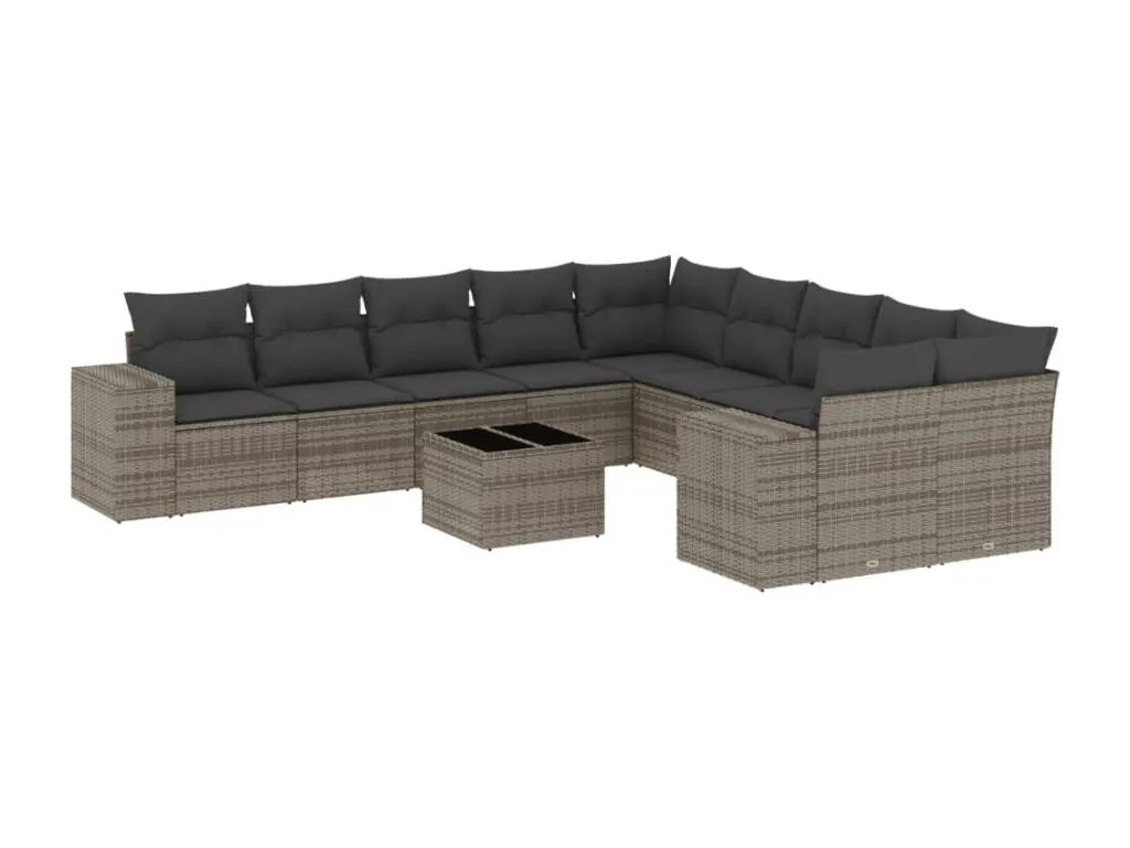 Set de 11 piezas de sofás para jardín con cojines en ratán sintético gris mkdy76363