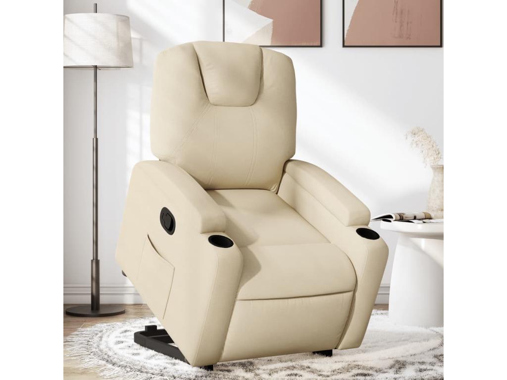 Sillón reclinable elevable de tela color crema