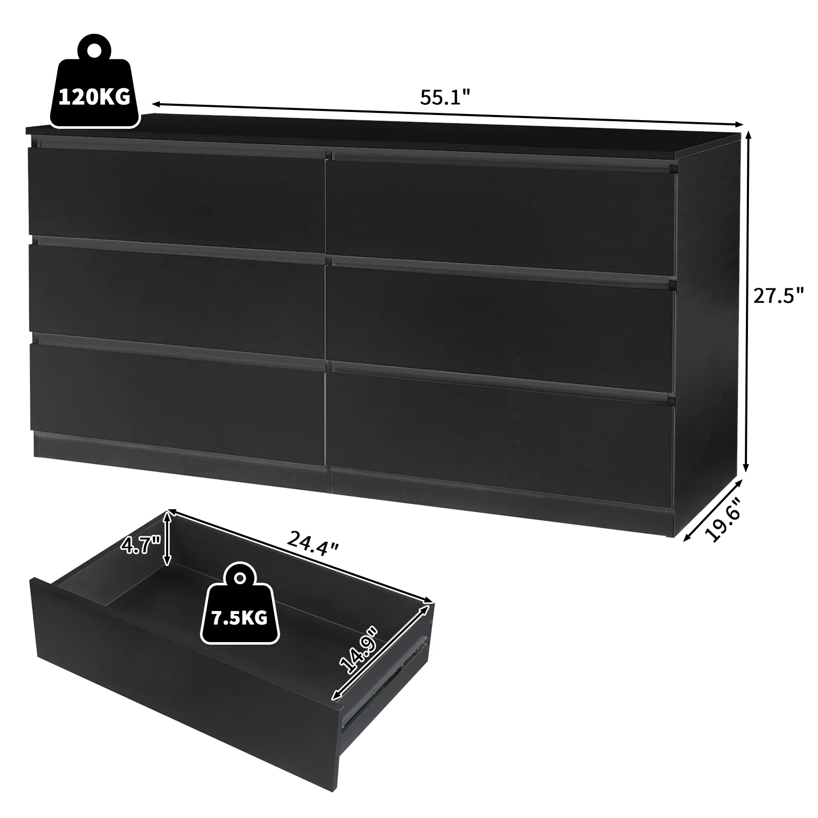 Ktaxon 6 Drawer Double Dresser Wood Dresser Storage Cabinet Drawer Organizer Chest Of Drawers, White - Image 30