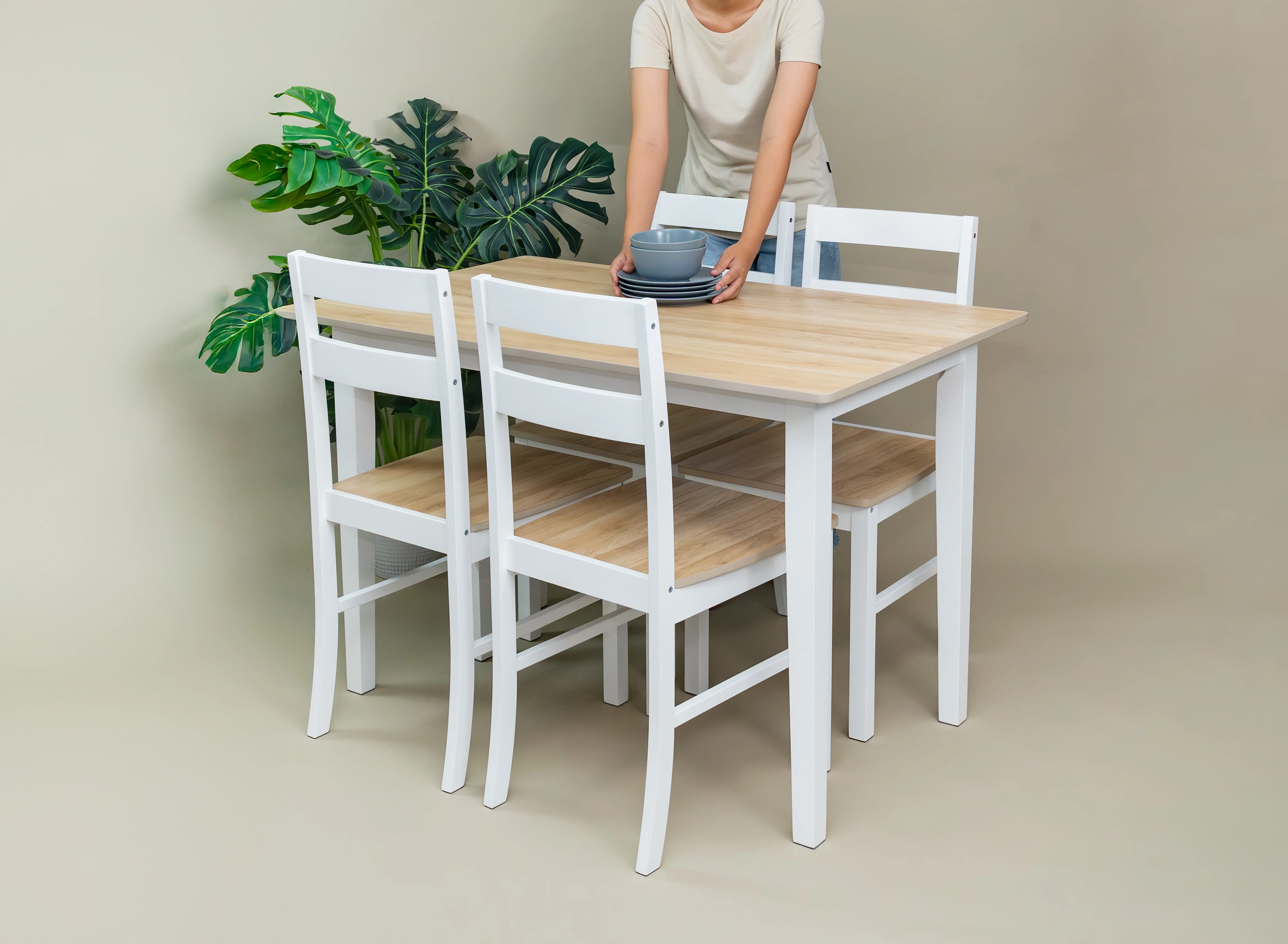 Mainstays 5-Piece Dining Set, 1 Table and 4 Chairs, White, MDF and Rubberwood, Indoor, 46" L x 29" W x 30" H Table - Image 7
