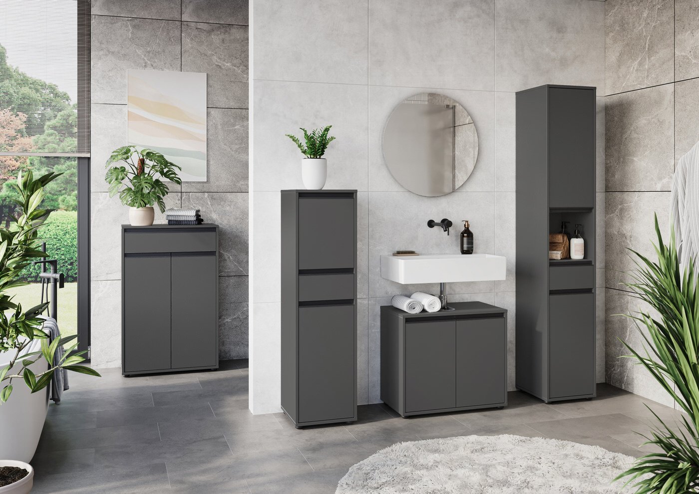 Germania Lemont Grafiet Badkamerkast Slim H121 cm