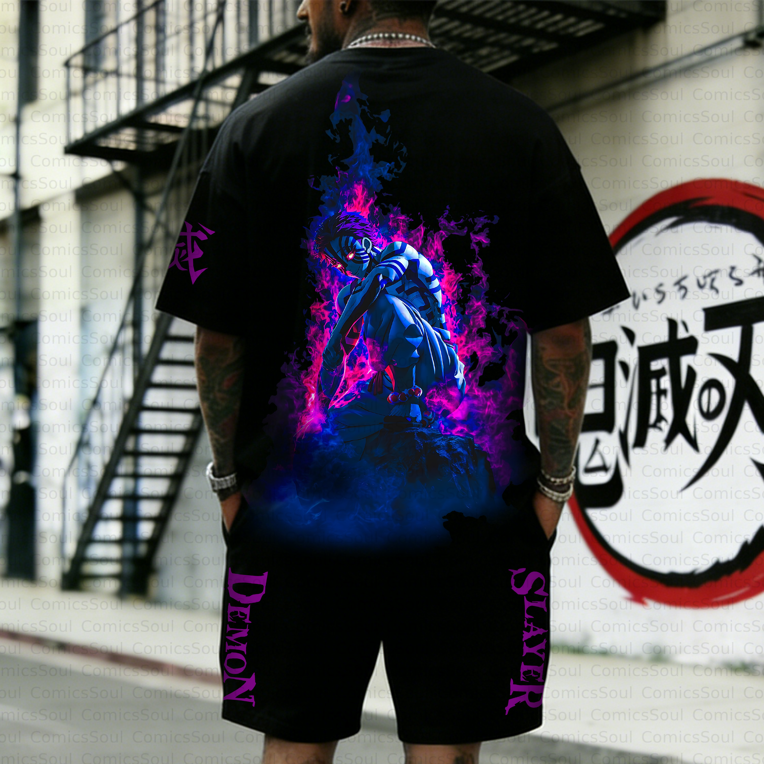 Unisex Anime Inspired Vintage T-shirt& Shorts 2 Pieces Set