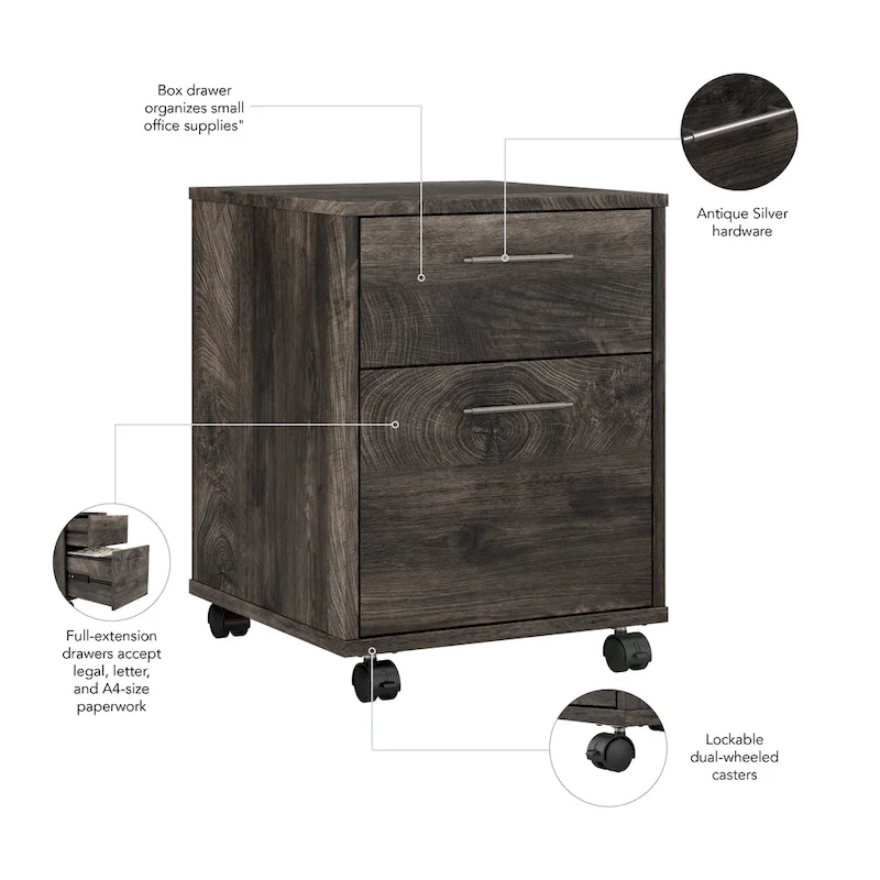 Bush Furniture Key West Mobile File Cabinet with 2 Drawers