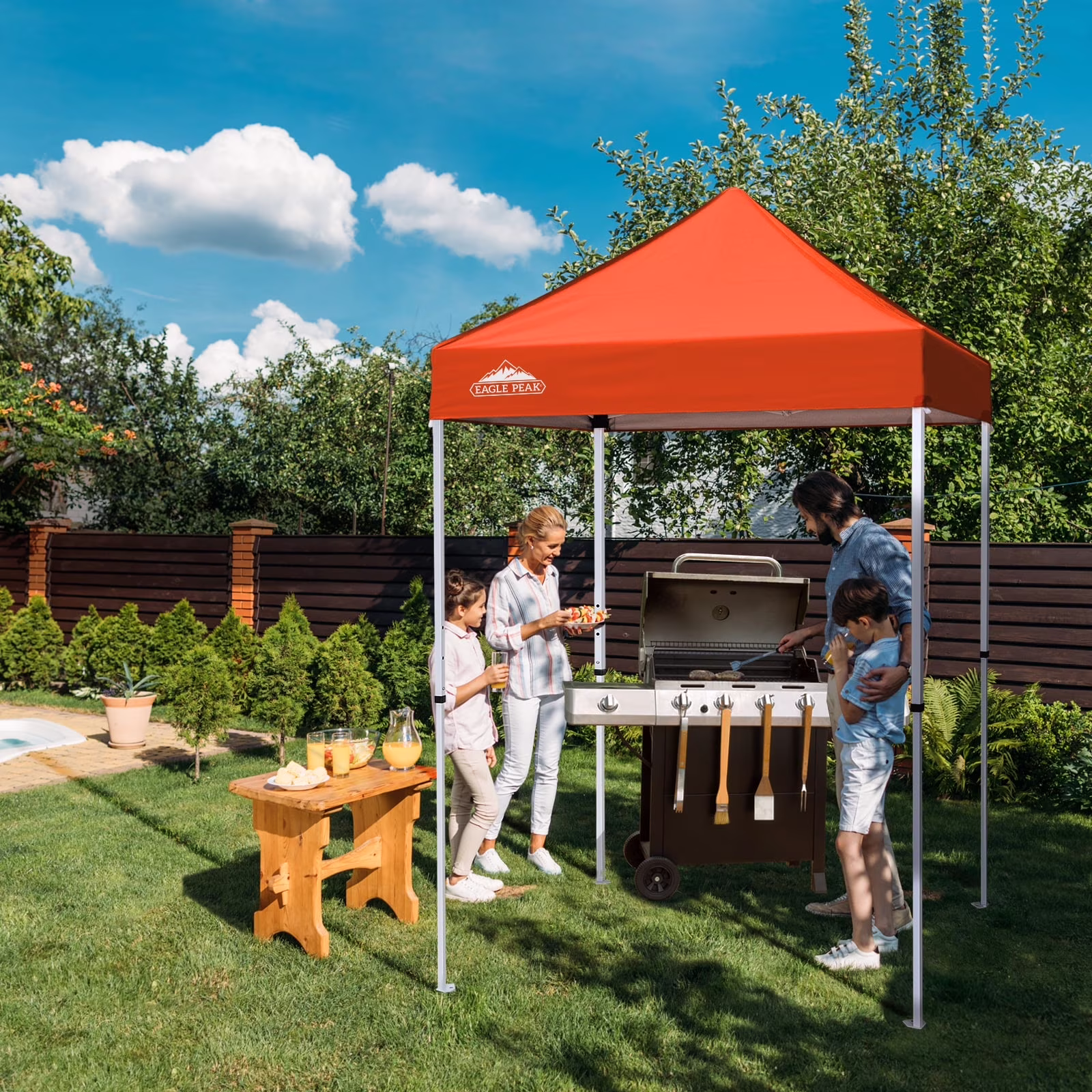 EAGLE PEAK 5x5 Pop up Canopy Tent Instant Outdoor Canopy Easy Set - up Straight Leg Folding Shelter（blue）
