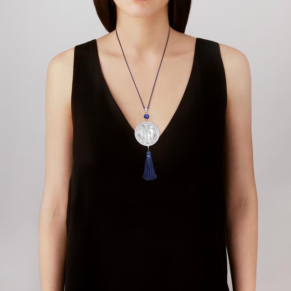 PENDENTIF ARÉTHUSE ROND - CRISTAL INCOLORE, ARGENT, LAPIS LAZULI