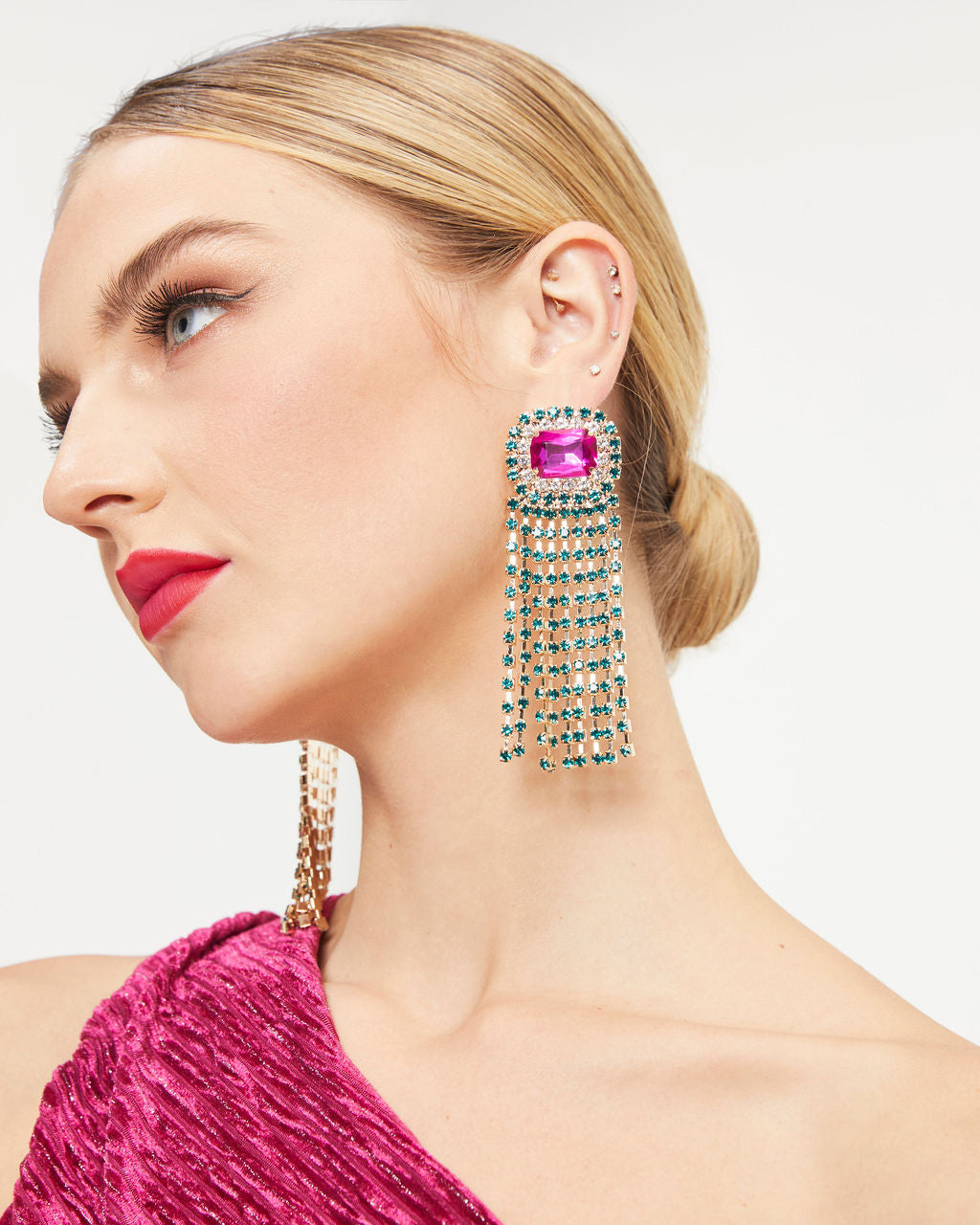 Lindsay Gemstone Fringe Earrings - Multi - Se7enfashion