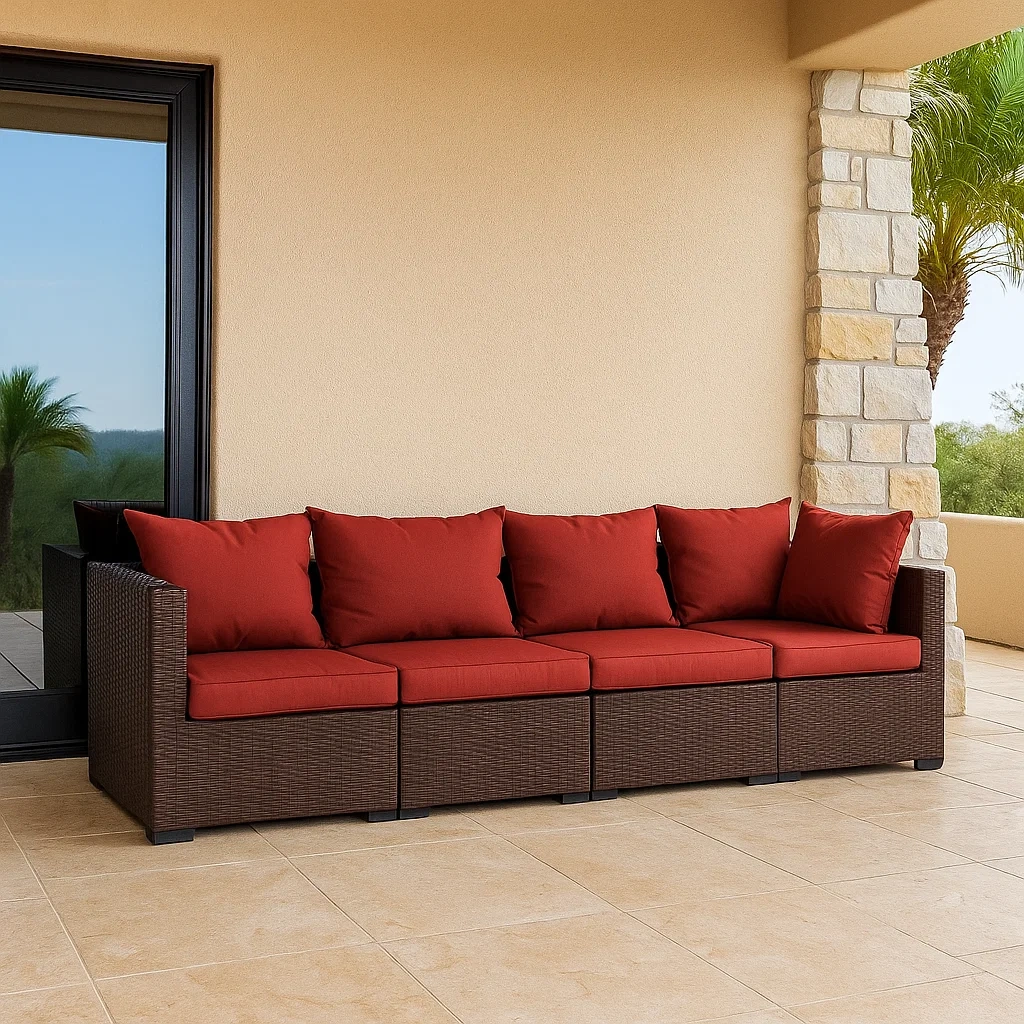 Sofá de exterior,marrón,madera y ratán,para patio,280x70x60 cm