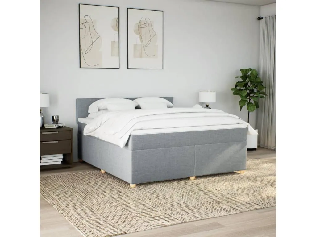 Cama box spring con colchón tela gris claro 180x200 cm xsw3518799