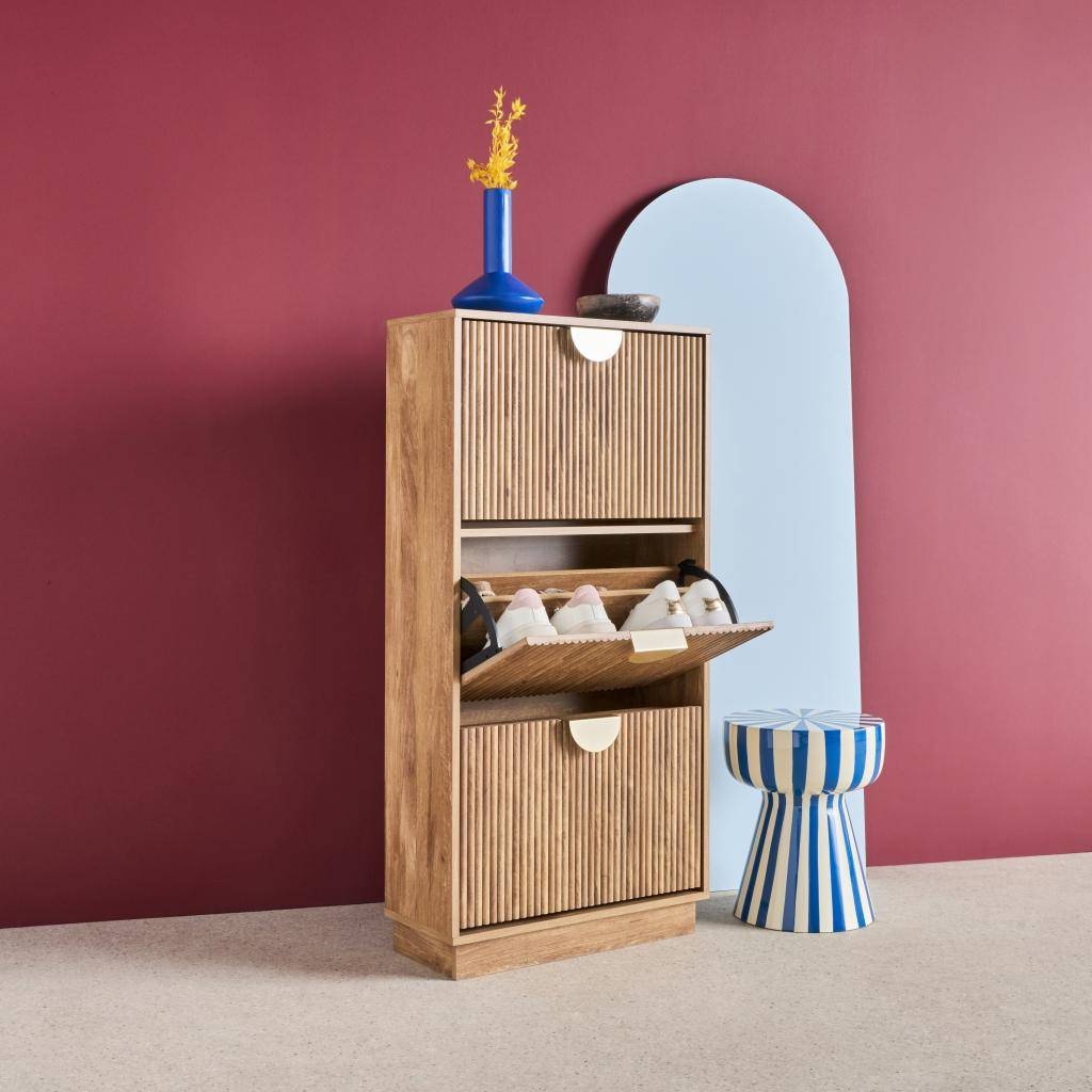 Celian - Mueble zapatero con efecto ranurado, 3 cajones