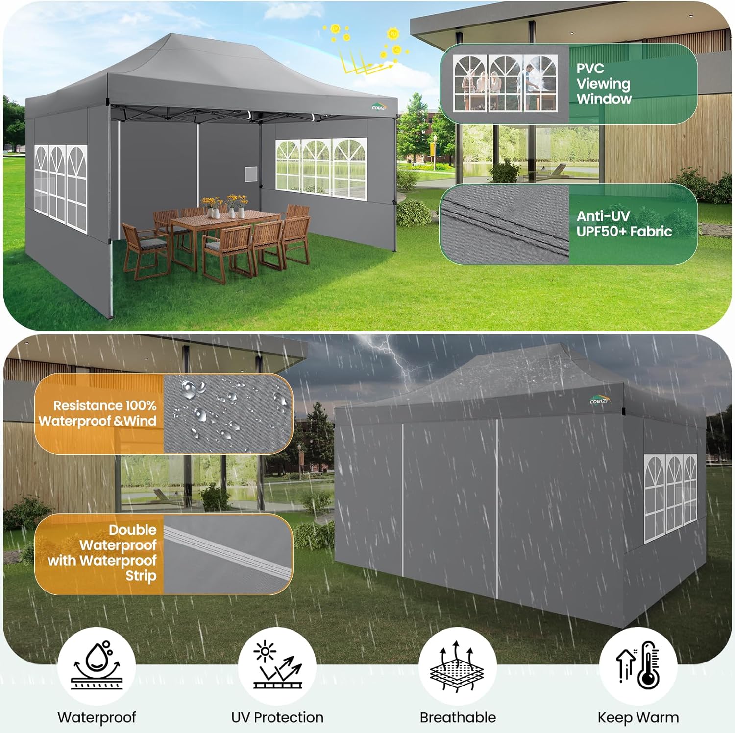 COBIZI 10x20 Heavy Duty Pop up Canopy Tent 6 sidewalls Commercial Canopy Wedding Party Tents