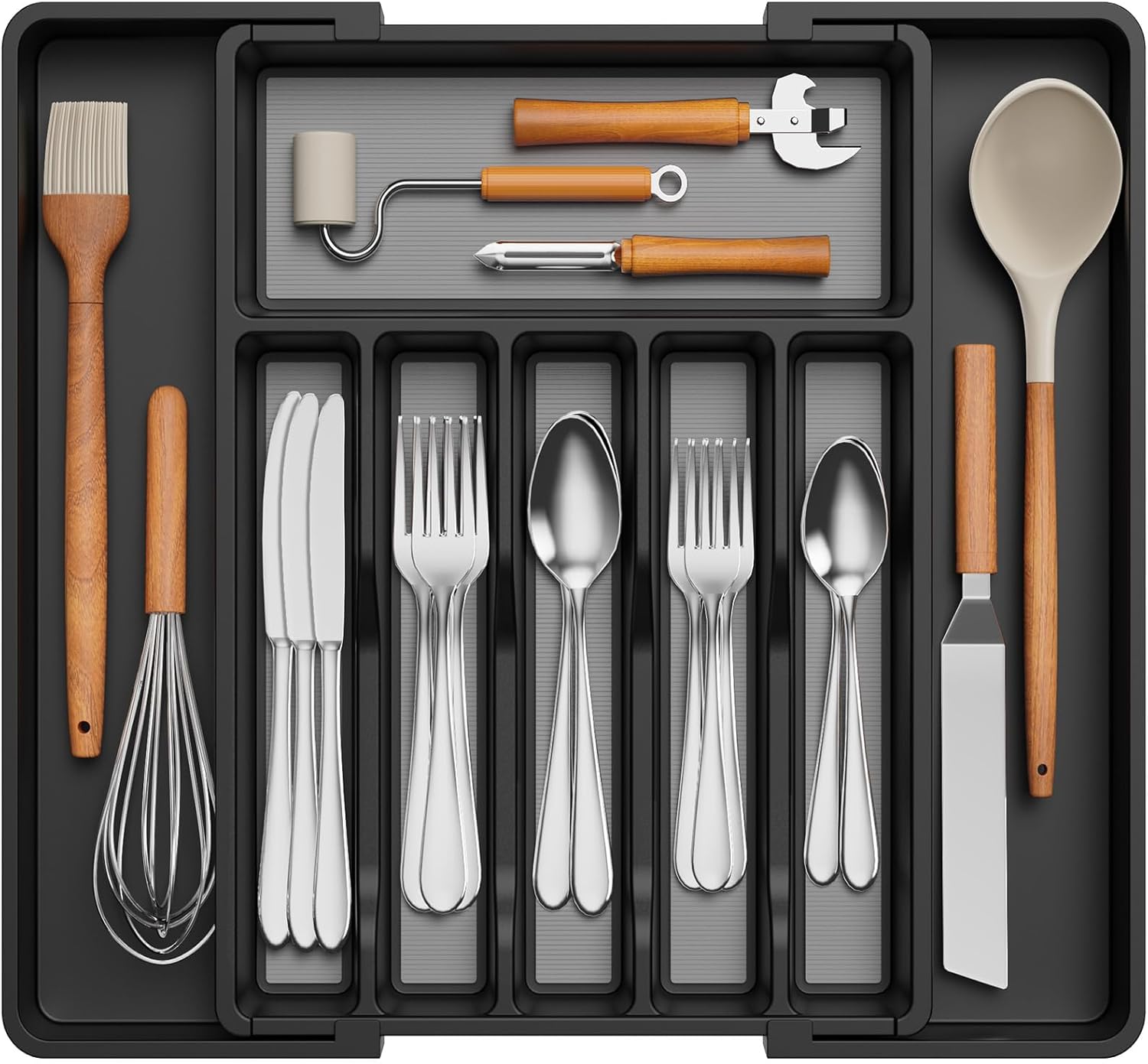 Lifewit Silverware Drawer Organizer, Expandable Utensil Tray for Kitchen, BPA Free Flatware and Cutlery Holder, Adjustable Plastic Storage for Spoons Forks Knives, 8.9-14.7 x 12.2