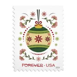 2024 Christmas Ornaments Holiday Florals Forever Stamps Booklet First-Class Postage(25 Booklets of (500 Pcs))