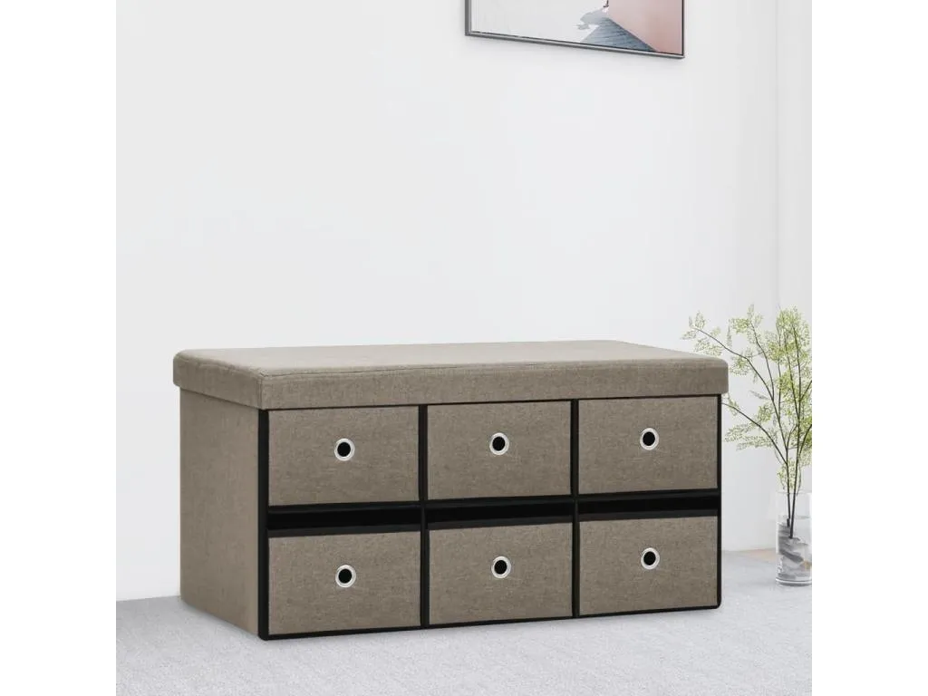 Banco de almacenaje plegable lino sintético taupé 76x38x38 cm wsp1545435