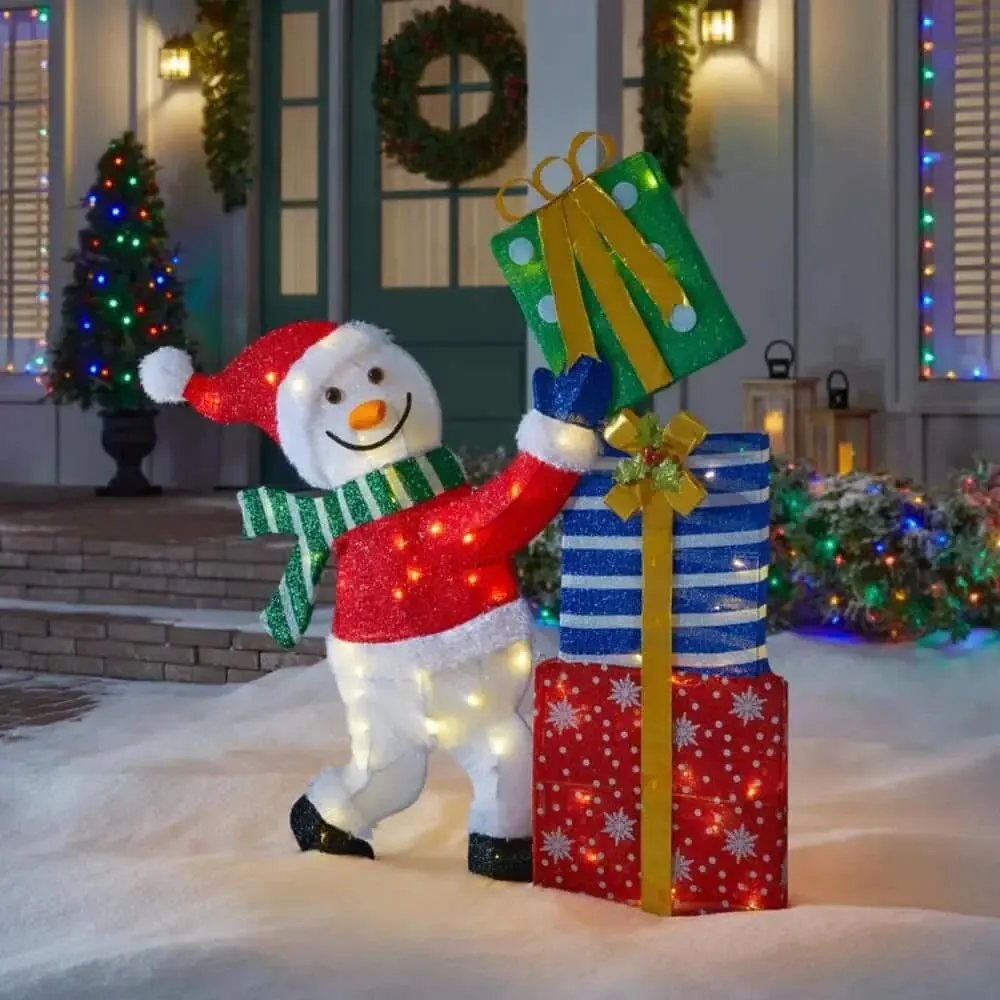 WAYFAIR 4 Ft Warm White LED Snowman Stacking Gifts Holiday Yard Decoration