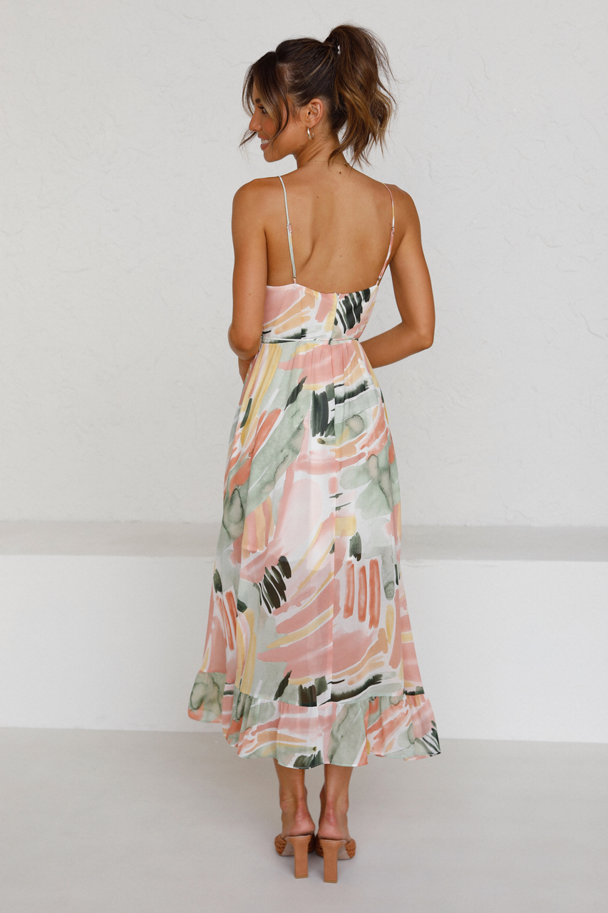 Women's V-neck Tie Tropical Print Dress