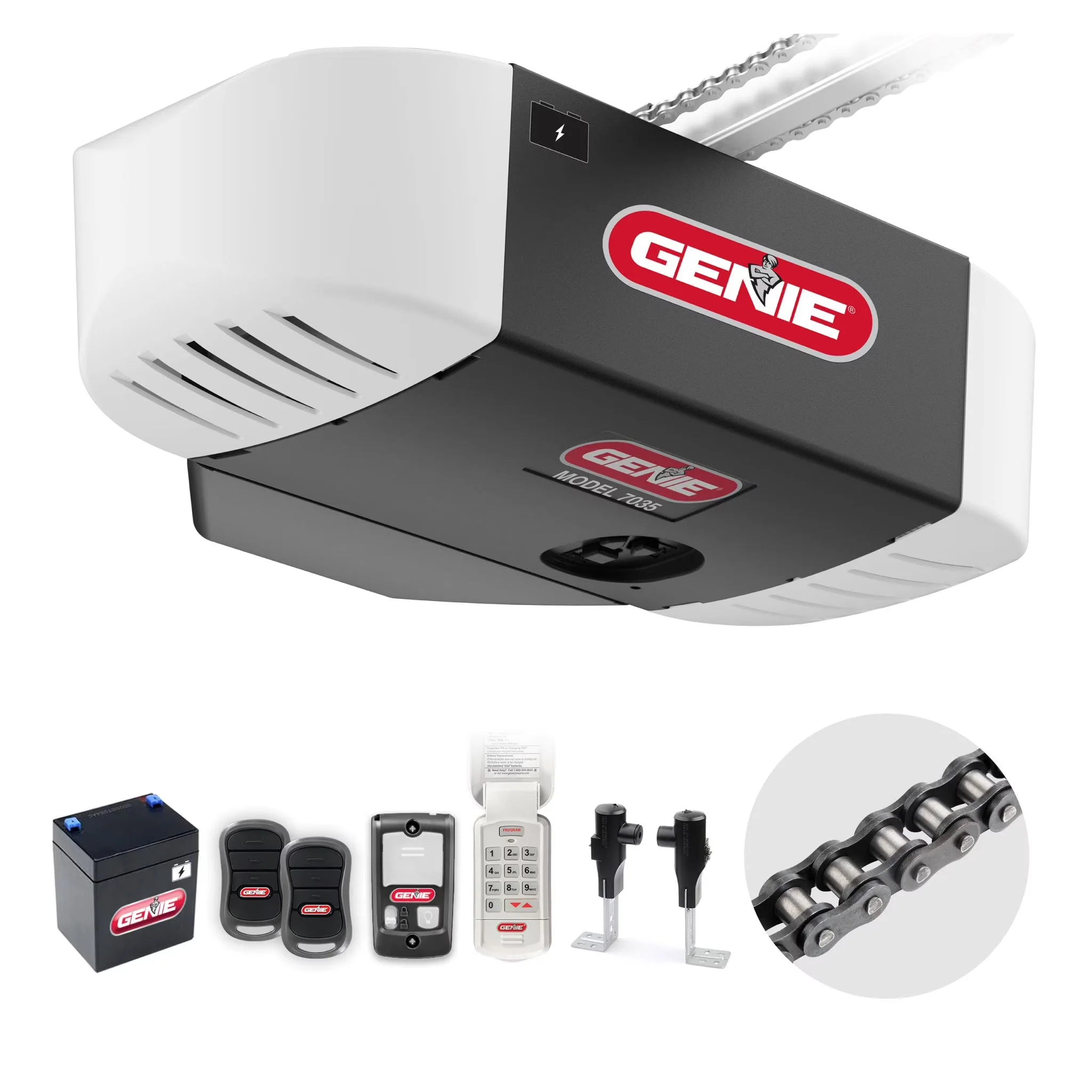 Genie Chain Drive Garage Door Opener, 3/4 HPc, Battery Backup - Chain Drive 750 Genie Chain Drive Garage Door Opener, 3/4 HPc, Battery Backup - Chain Drive 750
