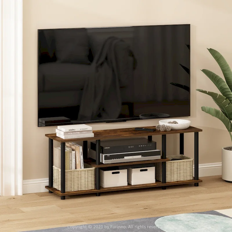 Furinno Turn-N-Tube Tool-Free 3D 3-Tier TV Stand for Entertainment
