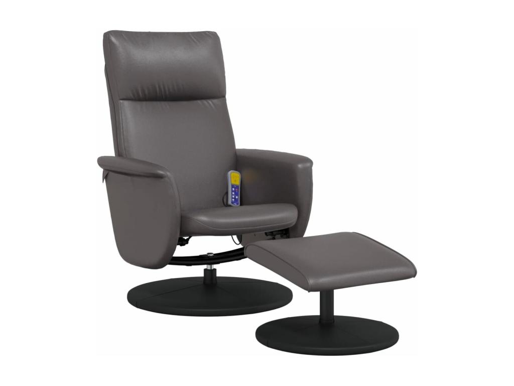 Sillón de masaje reclinable con reposapiés cuero sintético gris