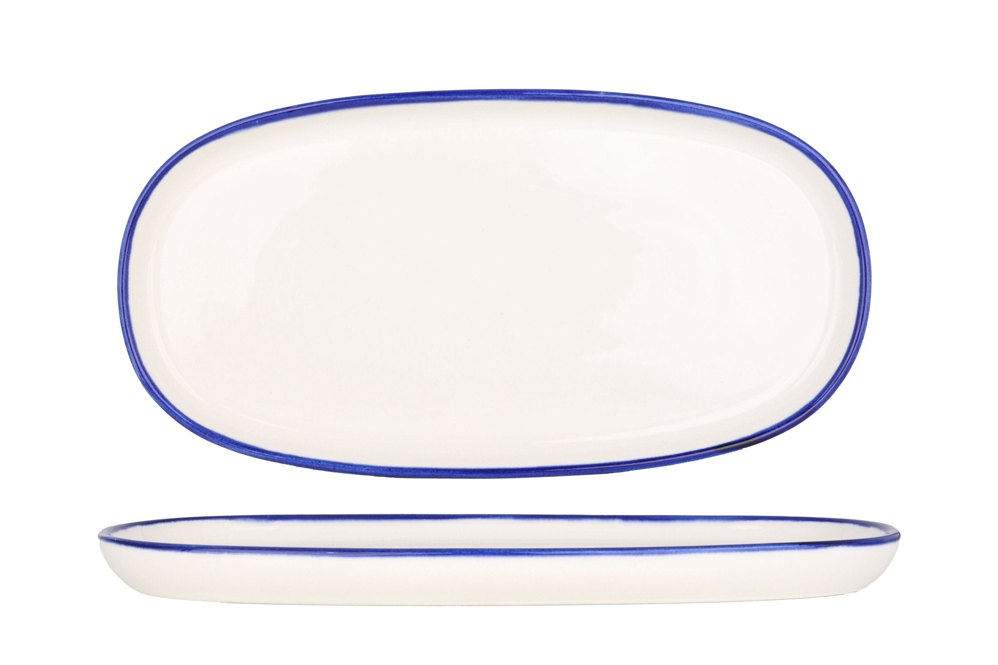Rinart Serveerschaal - Blue Edge - Porselein - 25x13 cm - set van 2