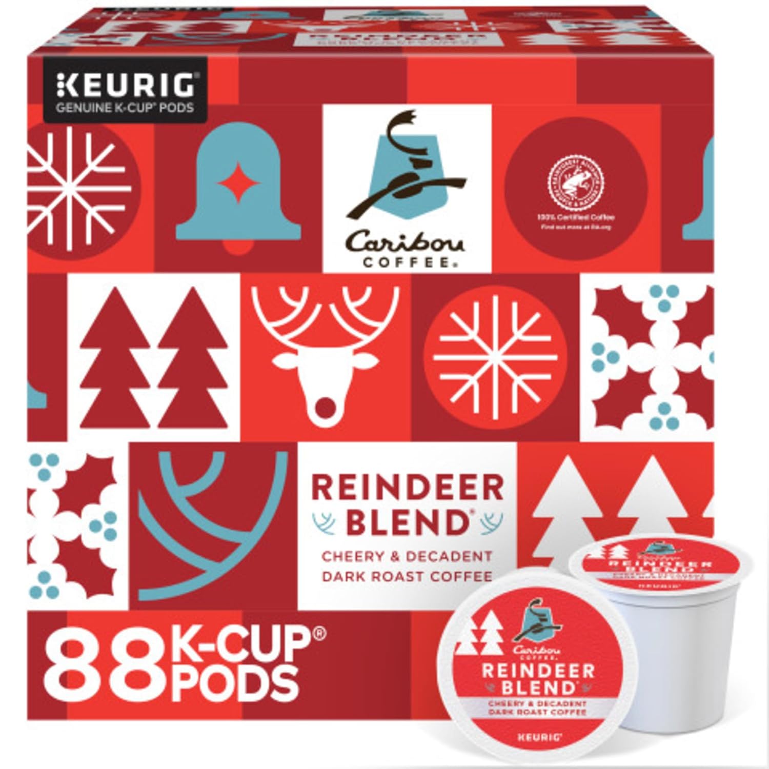 Caribou Coffee Reindeer Blend. Single-Serve Keurig K-Cup Pods. Dark Roast Coffee Pods. 88 Count