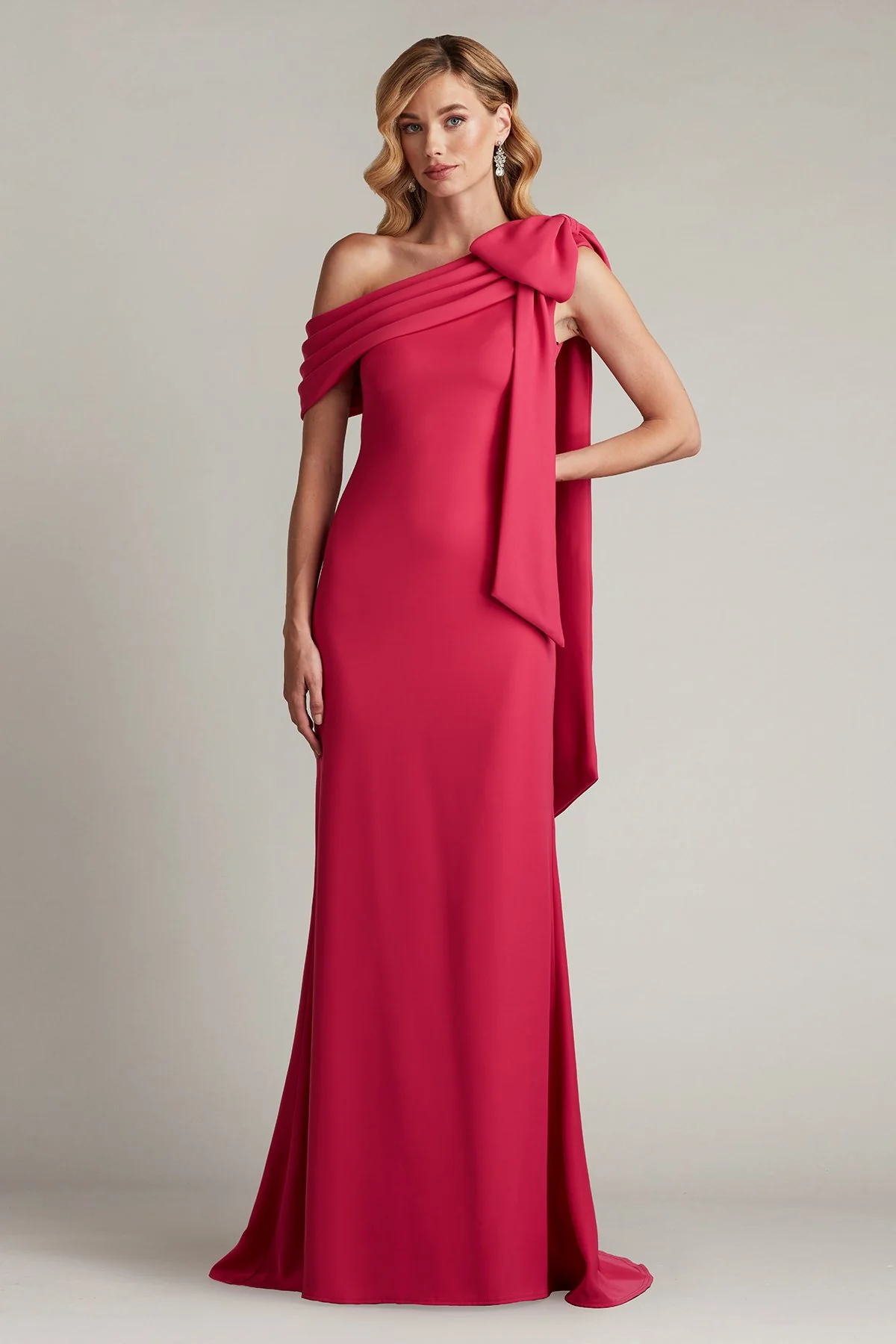 Cassia Bow-Shoulder Crepe Gown - Special Events Unlimited