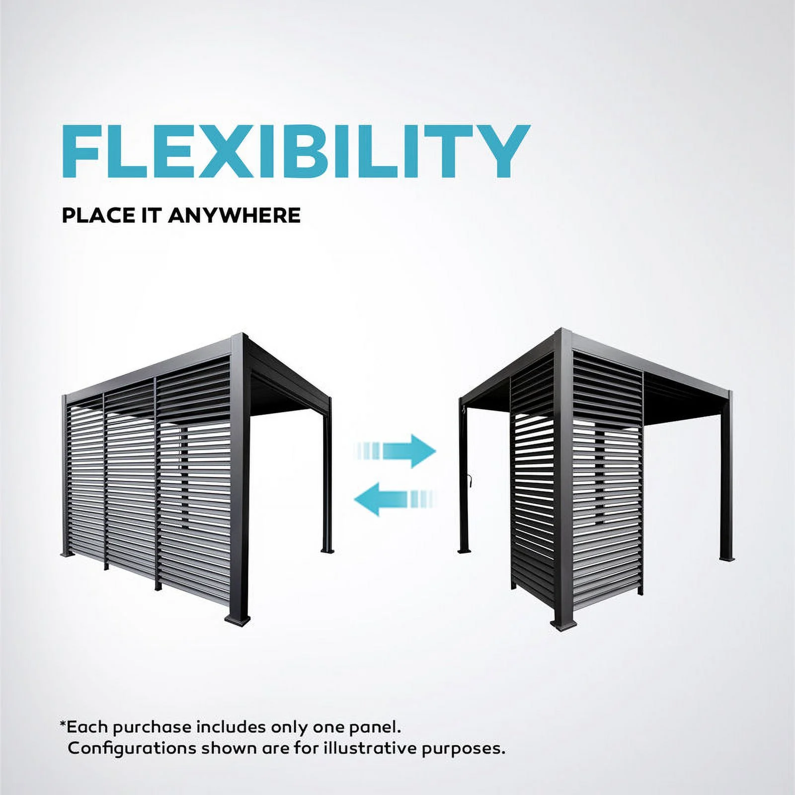 Mirador 10'x10' 111S Outdoor Pergola Accessories-Aluminum Fixed Shutter Wall, Dark Gray - Image 7
