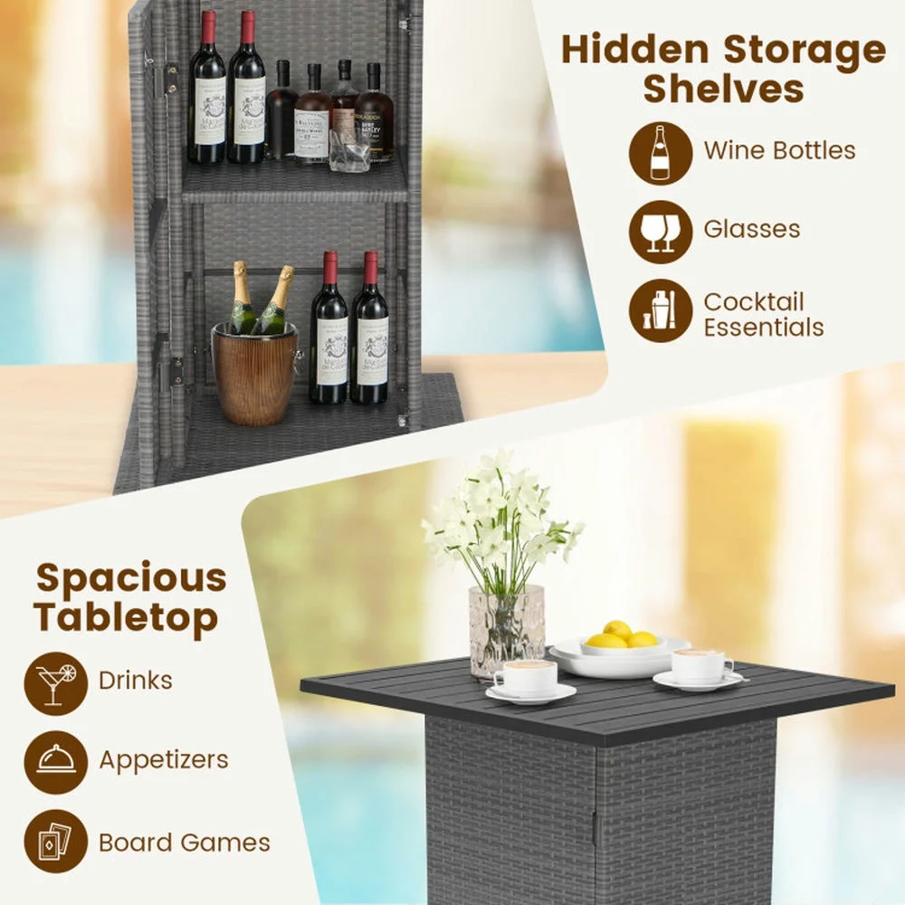 Topcobe 5 Pieces Outdoor Wicker Bar Table Set with Hidden Storage Shelves, Outdoor Patio Furniture for Garden Backyard Pool Deck-White - Image 6