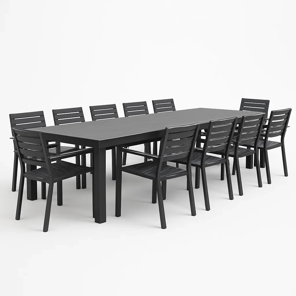 Conjunto de Comedor de Jardín Rectangular para 11 Personas, Estructura de Acero, Incluye 1 Mesa y 11 Sillas, Color Negro - KVdWYof191Qh