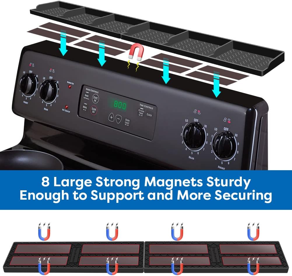 Hydream Stove Top for Silicone Shelf,30 Inch Magnetic Shelf Over the Stove Spice Rack,Kitchen Organizer Magnet Above Stovetop Back of Flat Storage Suctioned-Black