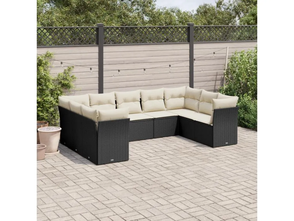 Set de sofás de jardín 8 piezas y cojines ratán sintético negro snby77914