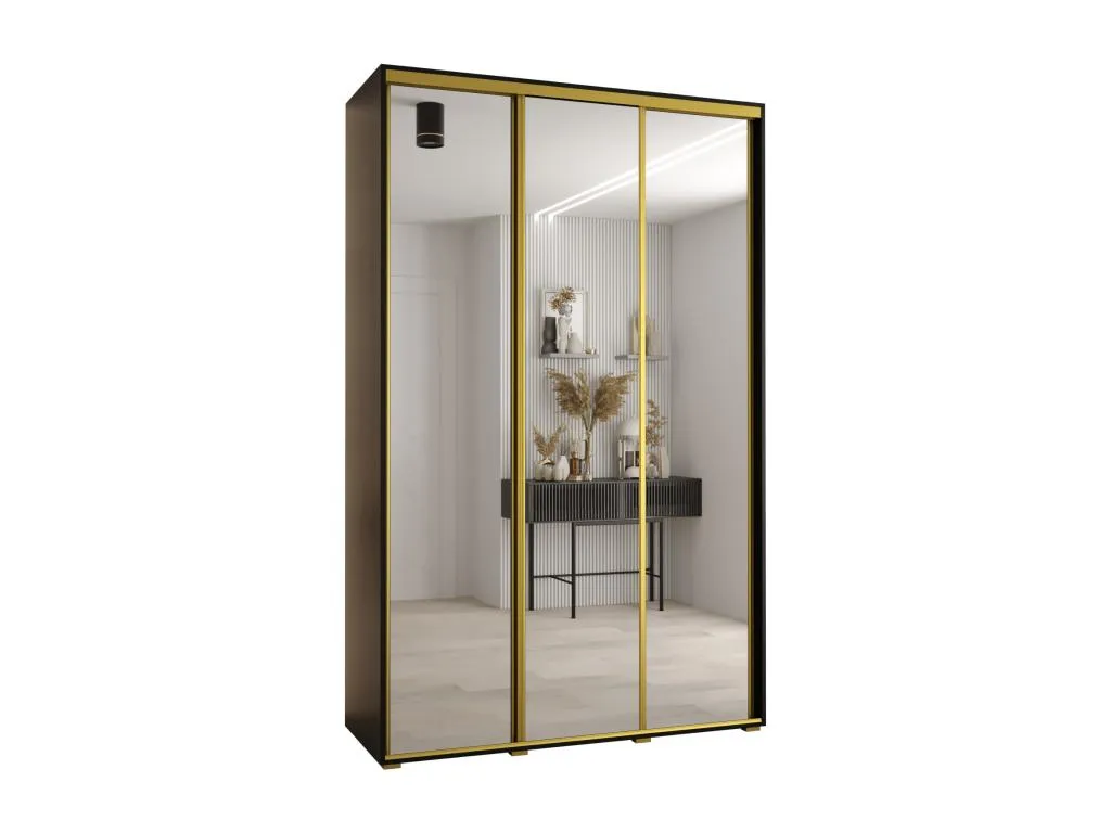 ARMARIO Lluesmahome de 2 puertas correderas, dimensiones 235.2/150/60 cm, combinación de 3 puertas (Negro/Negro/Oro)  QW6028719