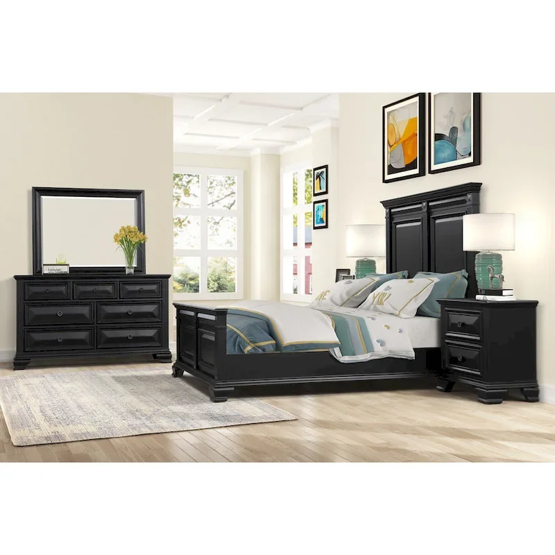 Roundhill Furniture Renova Vintage Black Wooden Bedroom Collection