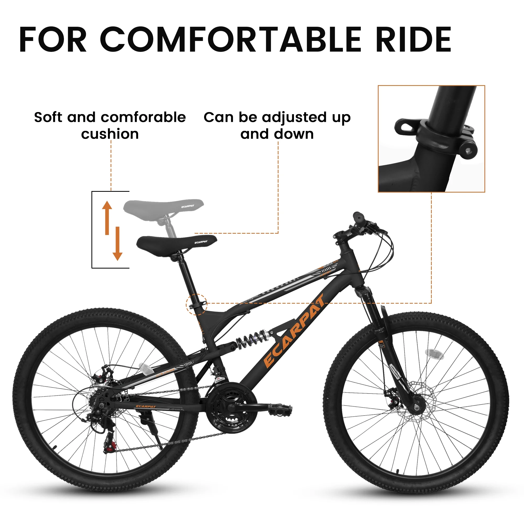 26 Inch Mountain Bike, Dual Full Suspension 21-Speed Disc Brakes Thumb Shifter, Carbon Steel Frame Mountain Bike, Mens Womens Trail Commuter City Bicycles - Image 5