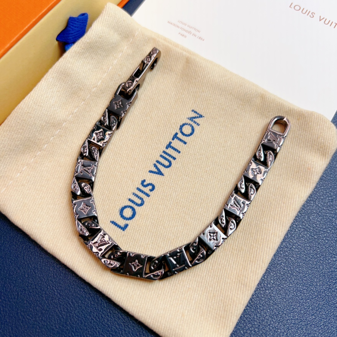 Louis Vuitton Men's Black Gold Monogram Tied Up Bracelet - Original Replica Club
