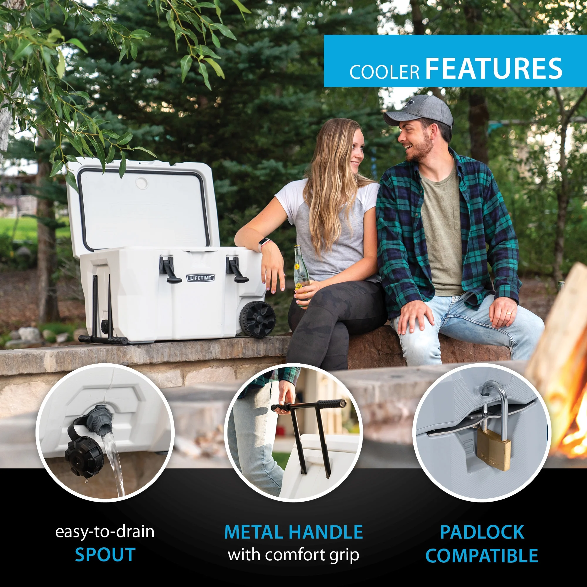 Lifetime 55 qt Bear-Resistant Camping Cooler Wheeled, Premium High Performance, Ice Retention, Hard Cooler, 60 Can Capacity, White (91072) - Image 7
