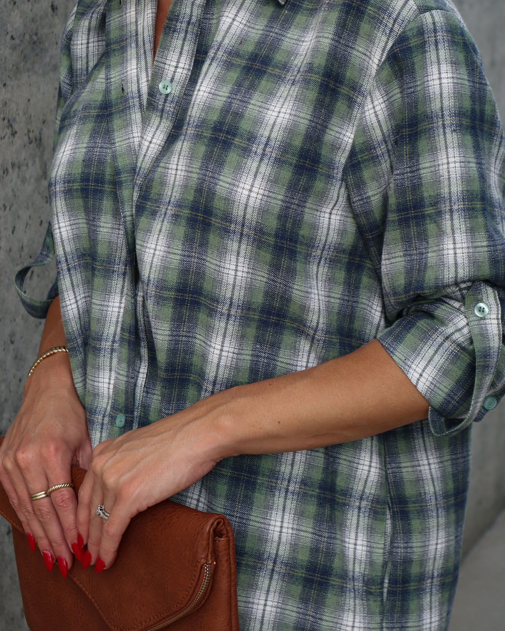 Averie Plaid Pocketed Shirt Dress - Green - Se7enfashion