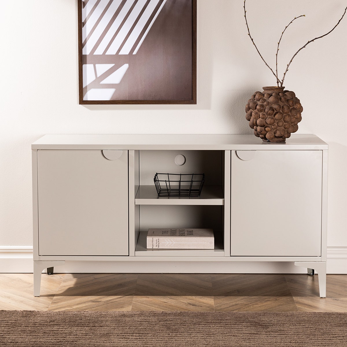 Nest living Frederik TV meubel Beige - Metaal - 2 Deuren - B 120 cm