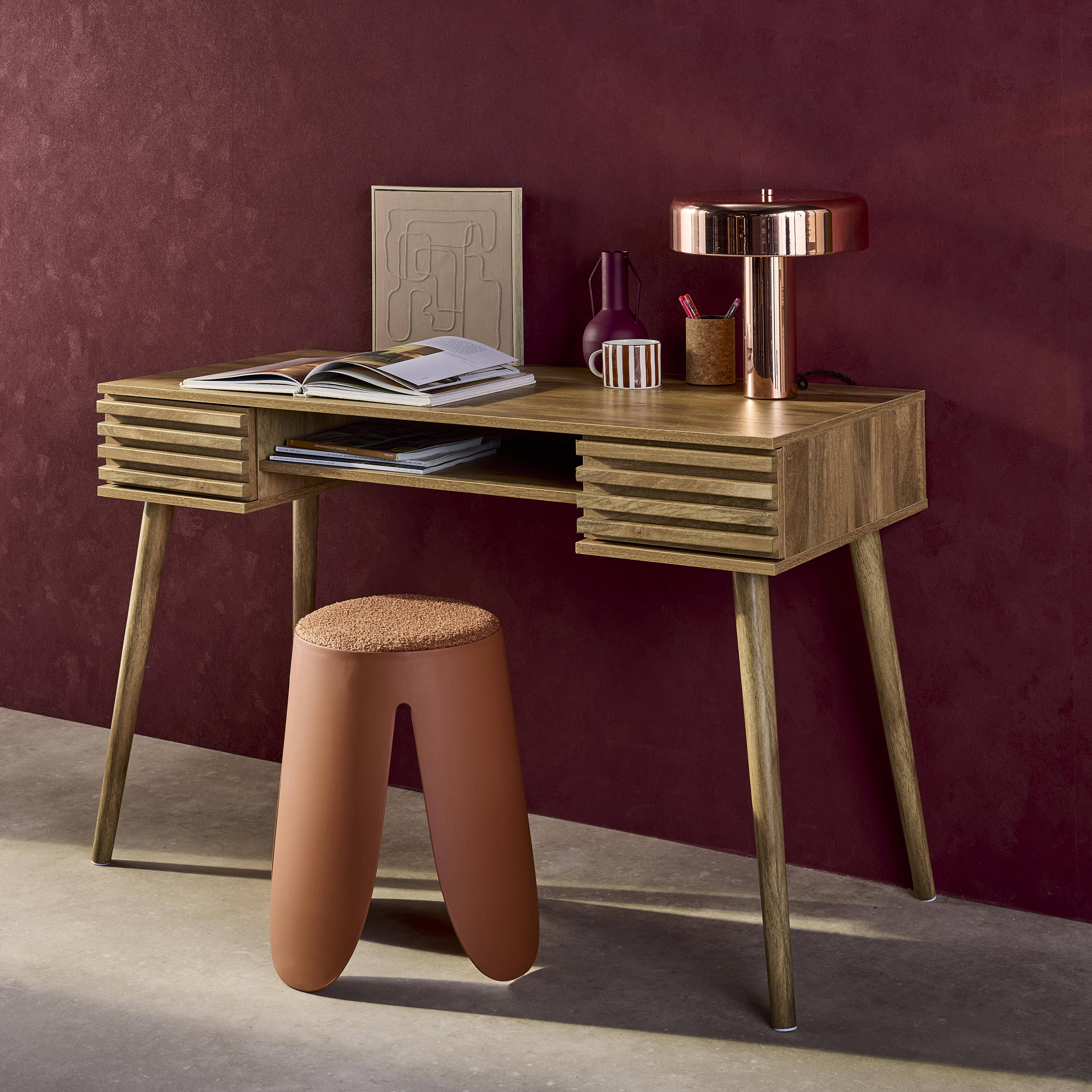 Madere - Escritorio efecto madera 2 cajones