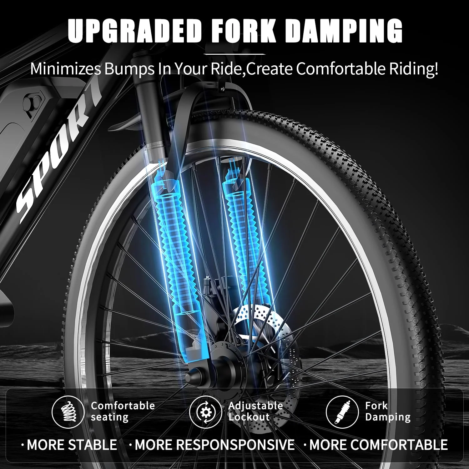 26" Electric Bike for Adults with Peak 750W Brushless Motor, 35Miles 22MPH Commuting Electric Mountain Bike with 36V 10AH Removable Battery, 7-Speed, Front Fork Suspension - Image 3