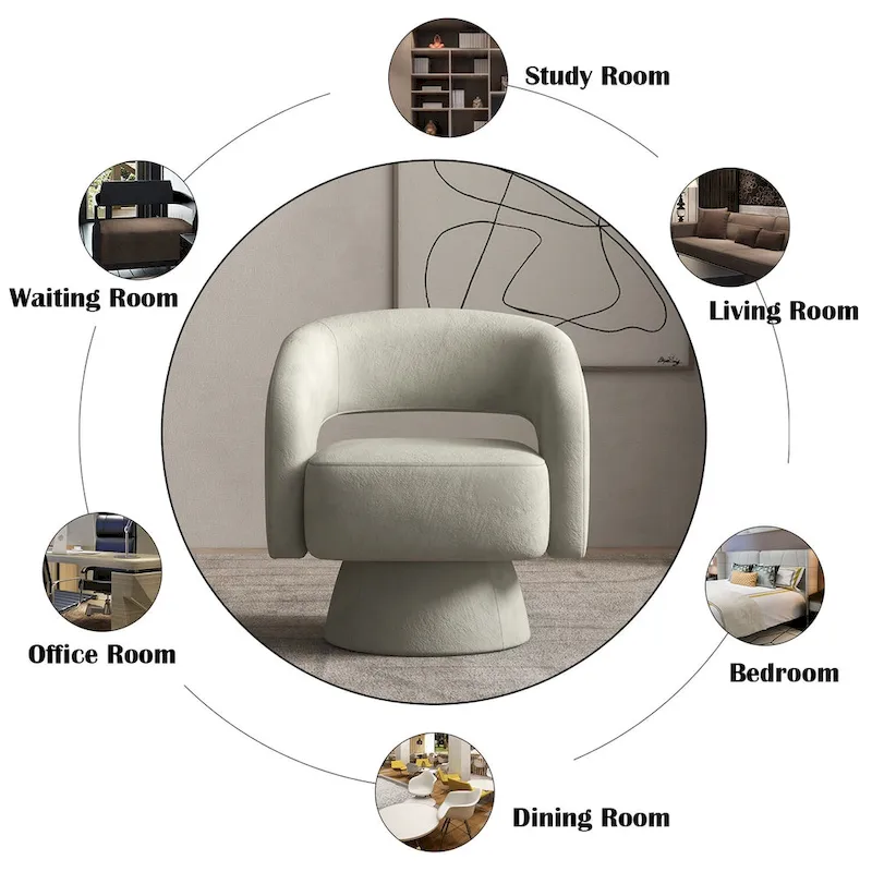 Modern Upholstered Armchair with 360-Degree Swivel Design