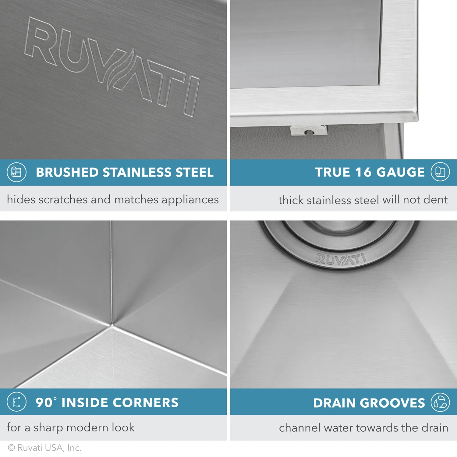 Ruvati RVU6010 25 x 22 x 12 in. Topmount Laundry Utility Sink Deep 16 Gauge Stainless Steel - image 5