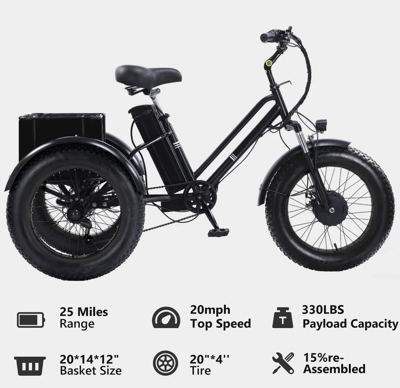 YEBEI Folding Electric Tricycle for Adults, 500W Motor, 48V15AH Lithium Battery, 20 x 4.0 in Fat Tires - Image 34 YEBEI Folding Electric Tricycle for Adults, 500W Motor, 48V15AH Lithium Battery, 20 x 4.0 in Fat Tires - Image 34