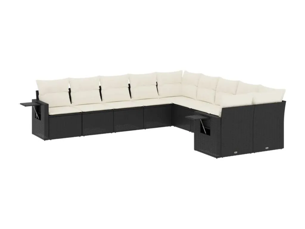 Hogarsens Set de sofás de jardín 10 pzas cojines ratán sintético negro