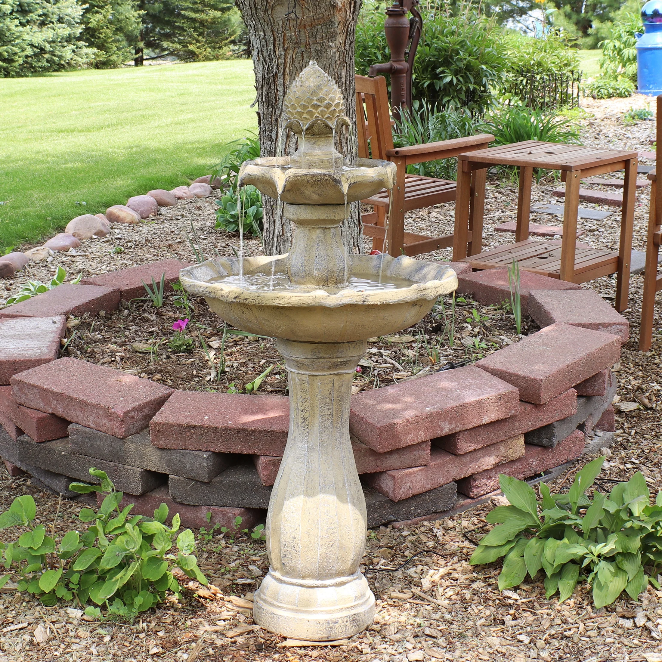 Sunnydaze 45" 2-Tier Arcade Solar Outdoor Water Fountain with LED - Earth - Image 6