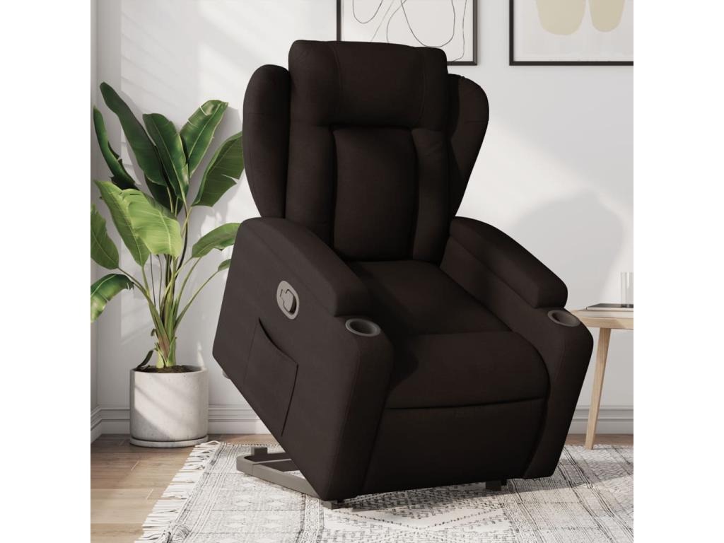 Sillón reclinable elevable tela marrón oscuro