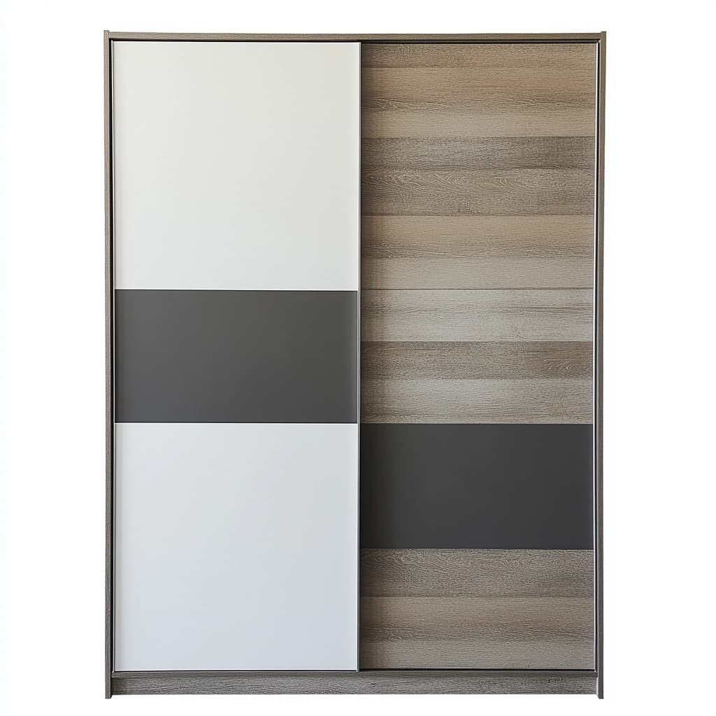 Armario de dormitorio con puertas correderas diseño moderno blanco gris y madera 200x220cm armario para ropa